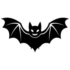 Bat full black Halloween silhouette vector art illustration

