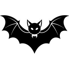 Bat full black Halloween silhouette vector art illustration

