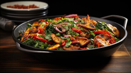 Colorful vegetable stir-fry in a cast iron skillet