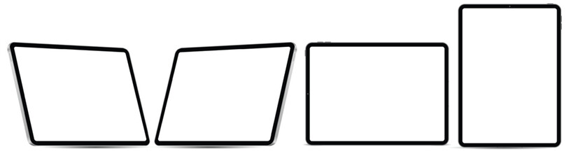 Tablet vector mockup with blank screen. White tablet display template isolated on white background.