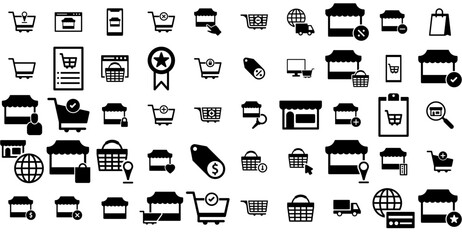 Mega Set Of Vector Ecommerce And Shopping Vector Symbols Apps, Websites Ui Designs Suitable For Trolley,Shopping,Purchase,Shop,Ecommerce Stroke Icon Collection. Vector Illustration