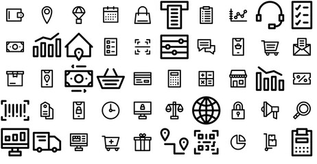 A Collection Of Ecommerce Outline V Vector Symbols Apps, Websites Ui Designs Suitable For Finance,Business,Payment,Ecommerce,Shopping Vector Icons Illustration Collection