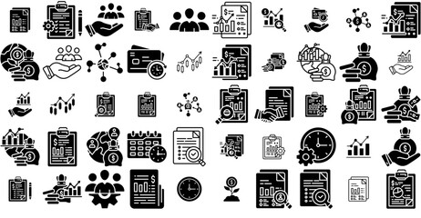 Mega Set Of Vector Economic Network Isolated Silhouette Solid Icons With Growth,Report,Money,Business,Profit Vector Icon Set Linear Pictogram Pack