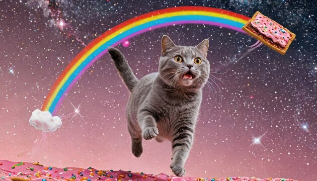 Cat Jumping for a Pop Tart in Space.