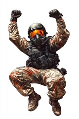 Fototapeta premium Man in camouflage suit jumping