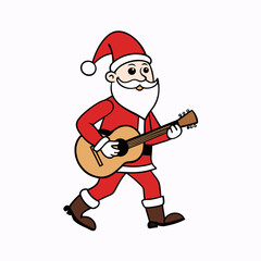 Christmas Santa walk and playing the guitar art vector illustrator