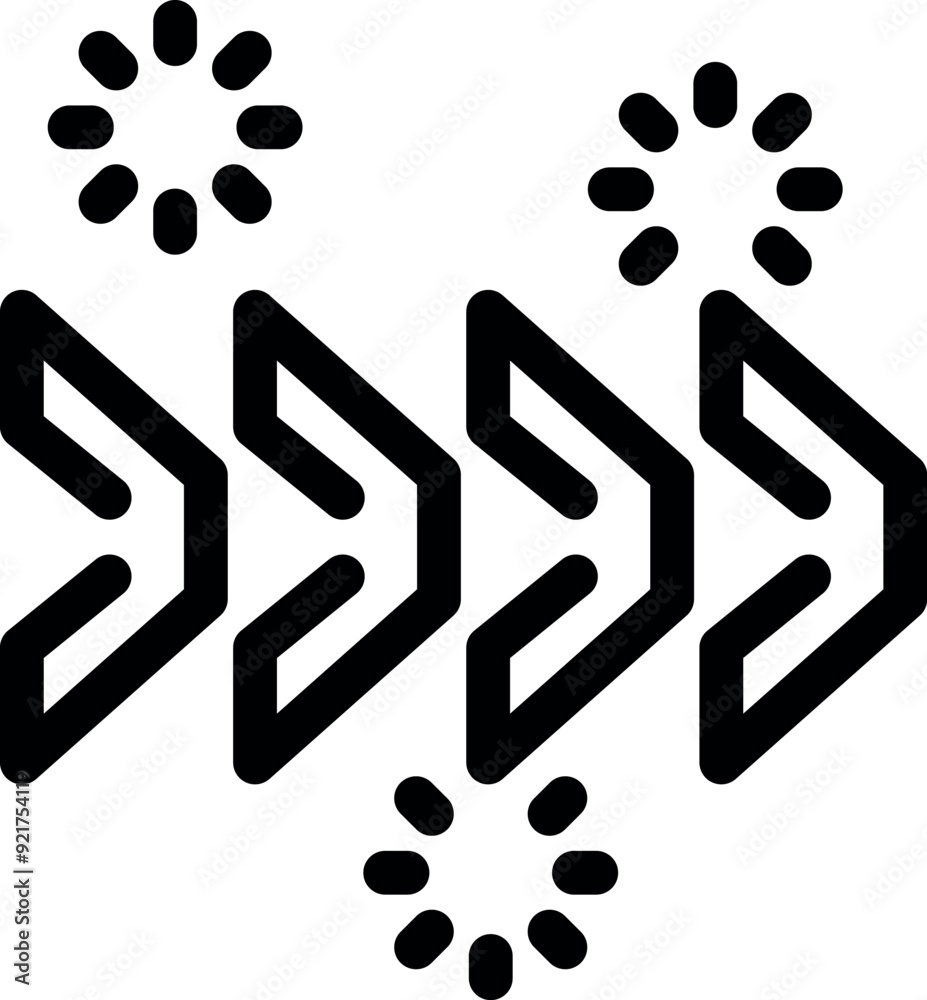 Poster three black arrows are pointing to the right, surrounded by loading circles, symbolizing data proces