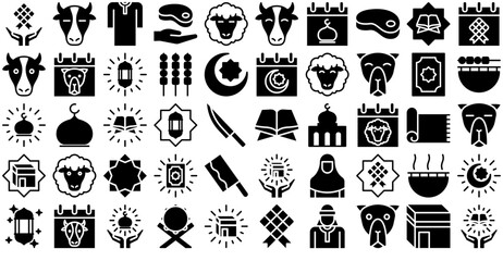 A Collection Of Eid Al Adha Glyph Icons Web Header Banner Design Containing Islam,Qurban,Cultures,Al-Adha,Eid-Mubarak Infographic Simple Vector Illustration Logo