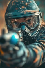 Fototapeta premium Man with gas mask and gun