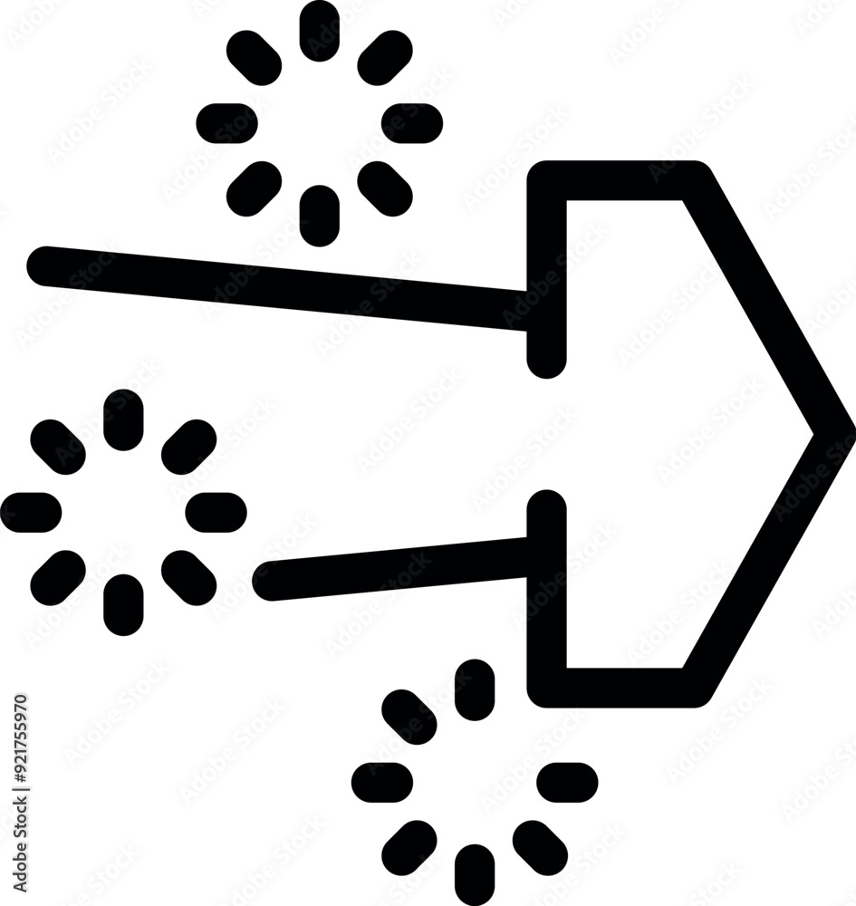 Poster bold arrow pointing right with three rotating loading icons, symbolizing ongoing data transfer