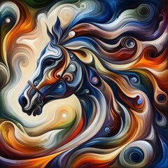  Abstract Racing Emotions An abstract painting of a horse's head