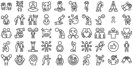 A Collection Of Emoji Emoticon Icons Silhouette Vector Logo Design Containing Desperate,Hands,Psychology,Sad,Emotion Set Vector Flat Line Icons
