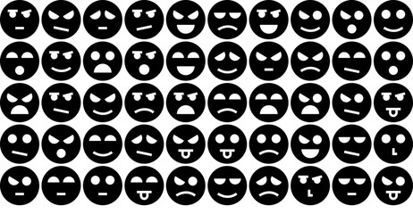 Set Of Emoji Faces 2 Glyph Icons Silhouette Vector Logo Design Containing Emoji,Face,Faces,Emotions,Feelings Business Infographic Elements Logo Vector Illustration