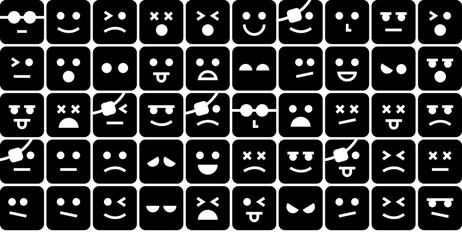 Set Of Emoji Faces 3 Glyph Icons Collection Isolated Silhouette Solid Icons Including Sad,Emotion,Emoji,Expression,Feeling Infographic Simple Vector Illustration Logo