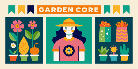 Fototapeta premium Woman in hat standing in garden among potted plants