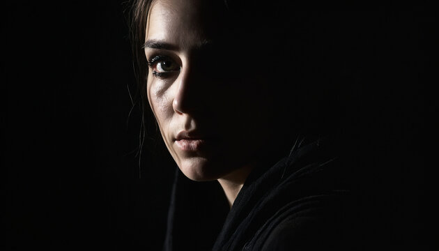 sad woman portrait in the dark