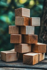 Stacked wooden blocks on table