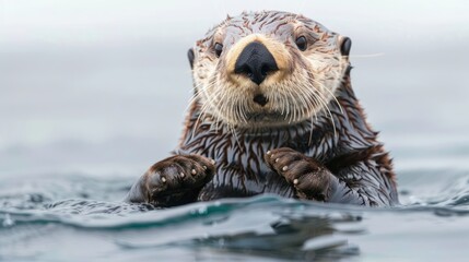 Close-up of a Sea Otter Floating in the Ocean