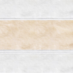 Horizontal or vertical backdrop with suede texture of ivory and light brown color. Background for scrapbooking design, decoration with suede leather and seam
