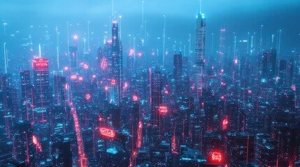Fototapeta premium Cyberpunk Cityscape: Neon Lights and Virtual Reality