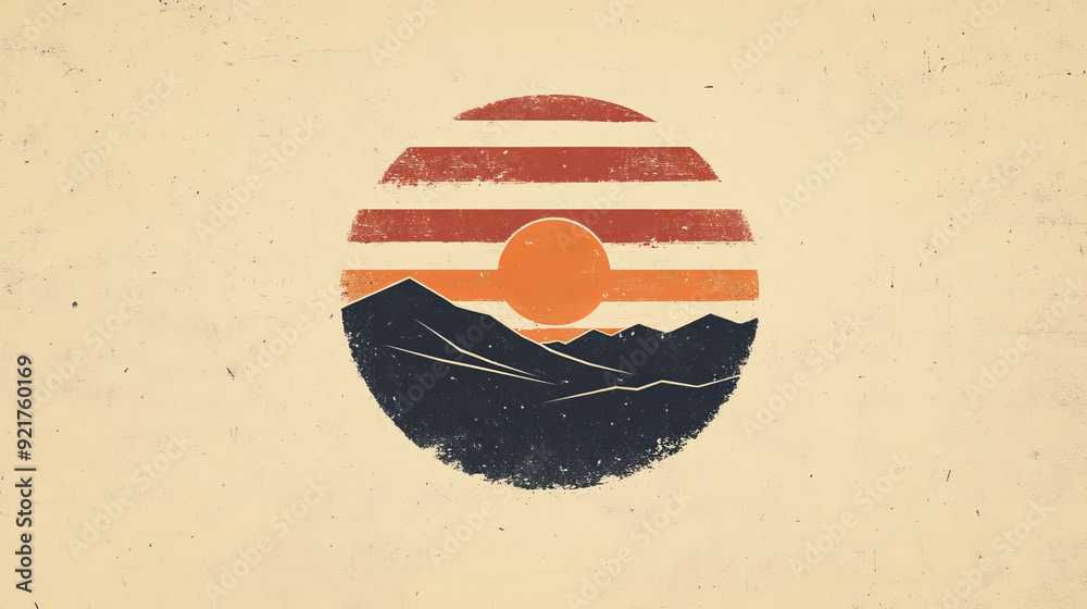 Wall mural Striped desert logo with a retro vintage sunset theme. Represents summer, travel, and adventure.