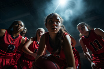 Female High School Basketball Team Playing Game