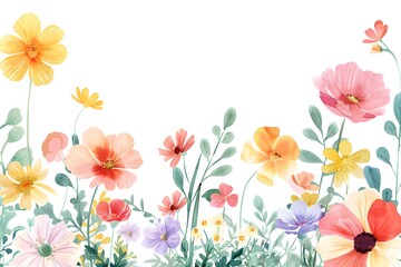 Cute pastel colorful spring flowers border with space on white background vector illustration of cute pastel watercolor floral frame border