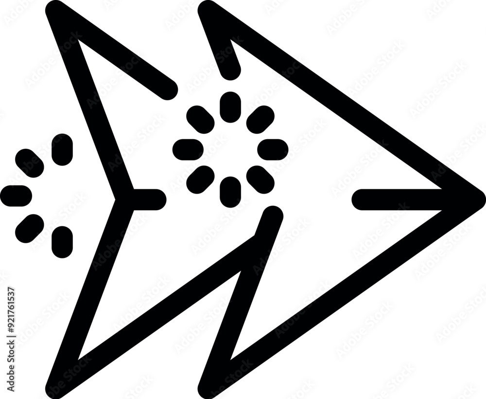 Poster simple black and white vector icon of a fast forward button, with two arrows pointing to the right a