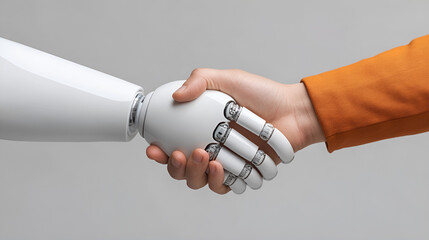 Human and Robot Handshake.  AI and Human Collaboration Robotics and Humanity  Futuristic Partnership Technology and Innovation  Trust in Artificial Intelligence Man and Machine