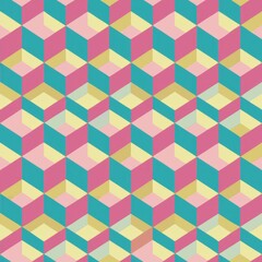 Seamless pattern of retro-style 3D cubes in pastel colors