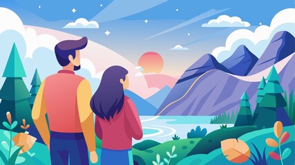 Fototapeta premium The beauty of the outdoors inspiring a sense of wonder. This scene captures the awe-inspiring nature of the environment, highlighting its impact on the couple.