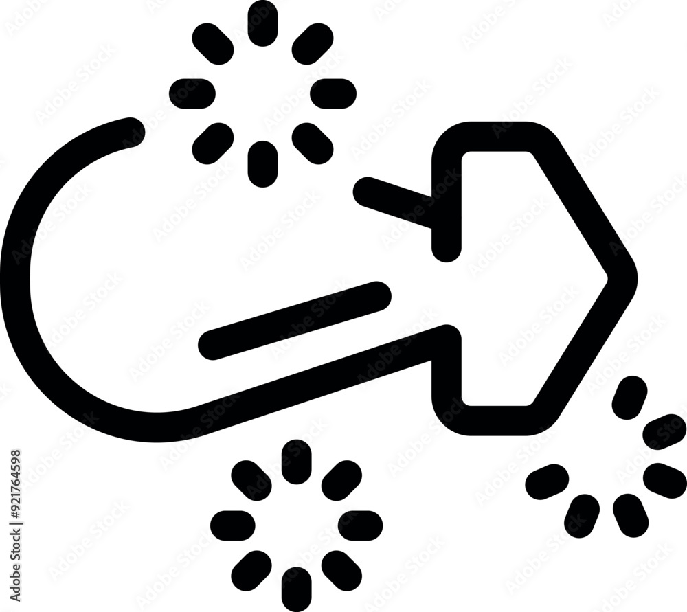 Poster black outline icon of an arrow pointing right, symbolizing fast forwarding with loading circles arou