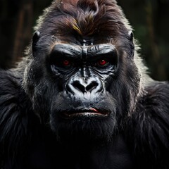 Obraz premium the AI Image Generator, Portrait of a gorilla. Studio shot on a dark