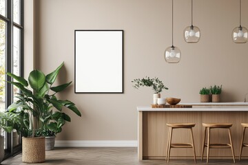 Minimalist Kitchen interior with Poster Mockup created with Generative AI