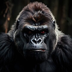 Obraz premium the AI Image Generator, Portrait of a gorilla. Studio shot on a dark