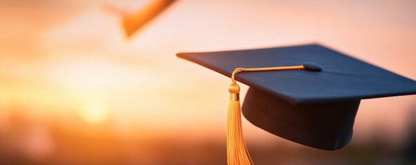 A silhouette of a graduation cap against a vibrant sunset, symbolizing achievement, success, and the conclusion of educational journeys.