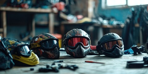 Fototapeta premium Helmets on table