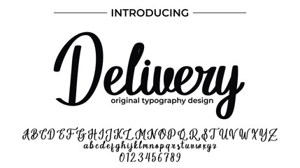 Delivery Font Stylish brush painted an uppercase vector letters, alphabet, typeface