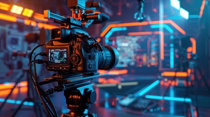 Fototapeta premium Behind the Scenes of a Modern Broadcasting Studio with High Resort