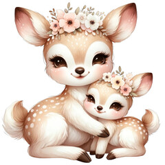 Mama deer with a baby cartoon 