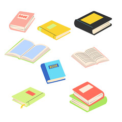 Books set isolated on white. Concept design for back to shool