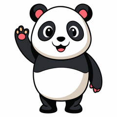 Cute panda waving like saying hi art vector illustration
