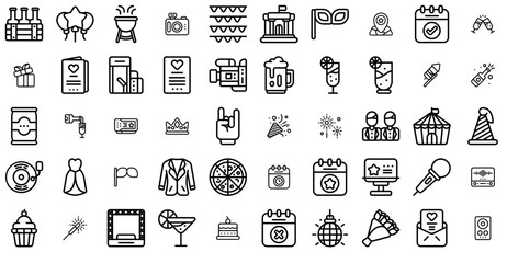Set Of Event Vector Symbols Apps, Websites Ui Designs Suitable For Event,Calendar,Drink,Party,Beer Outline Icons Collection. Simple Vector Illustration