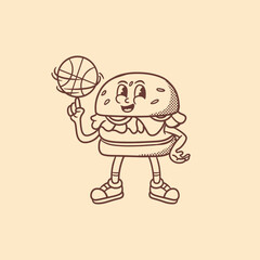 burger mascot with basketball outfit good for vintage mascot, retro mascot, brand mascot, etc