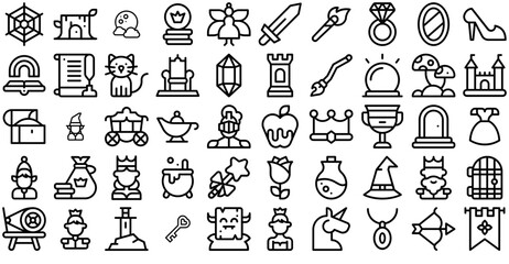 A Collection Of Fairytale Vector Symbols Apps, Websites Ui Designs Suitable For Legend,Fairy-Tale,Folklore,Fairytale,Crown Vector Illustration Linear Pictogram Pack