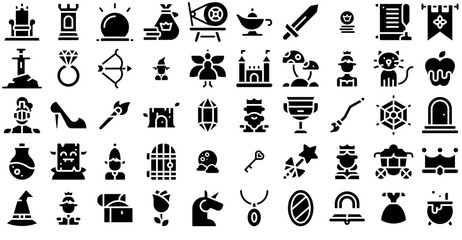 A Collection Of Fairytale Fill Icons Web Header Banner Design Containing Legend,Folklore,Fairytale,Fairy-Tale,Monarchy Infographic Simple Vector Illustration Logo