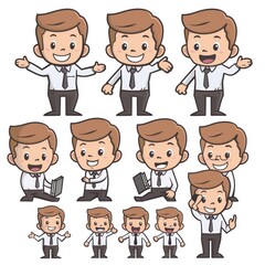 A collection of cartoon characters depicting various emotions and actions in business attire.