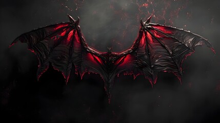 Sinister Demon Wings with Ominous Red Glow on Dark Background