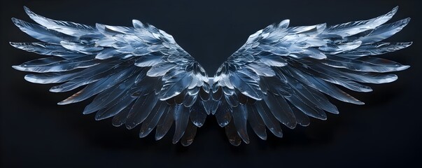 Majestic Pegasus Wings with Glowing Silver Feathers Elegantly Spread on Black Background