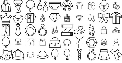Set Of Fashion And Jewelry Vector Symbols Apps, Websites Ui Designs Suitable For Clothes,Fashion,Neckless,Necklace,Jewelry Vector Icons Illustration Collection